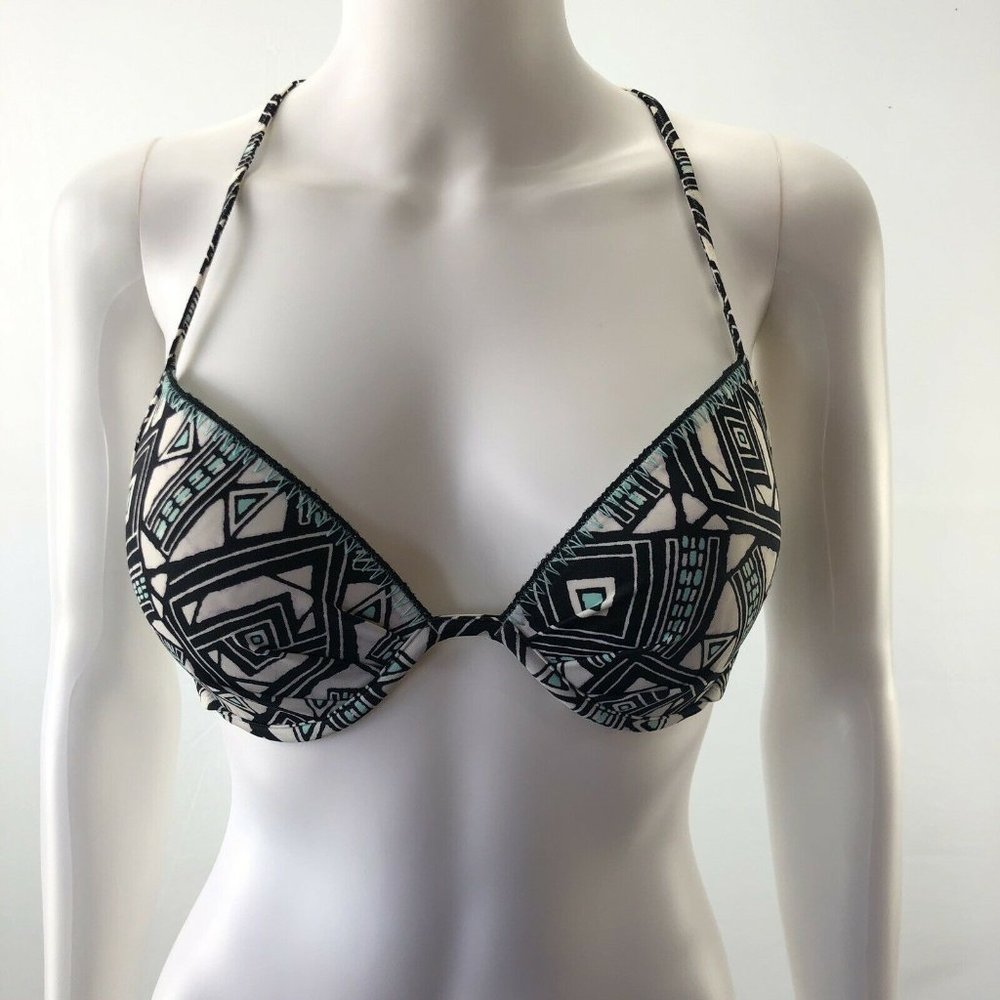 Victoria’s Secret 34C Black White Tribal Halter Bikini Top
